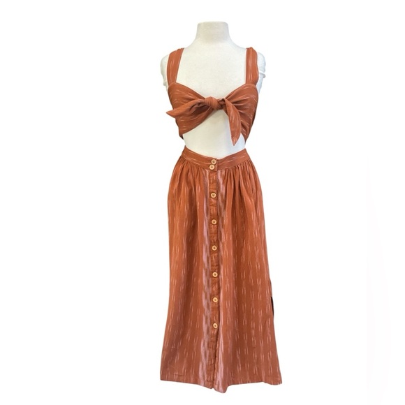 Free People Caldasi Midi Dress Tie & Button Front Bronze Size XS - Picture 2 of 7